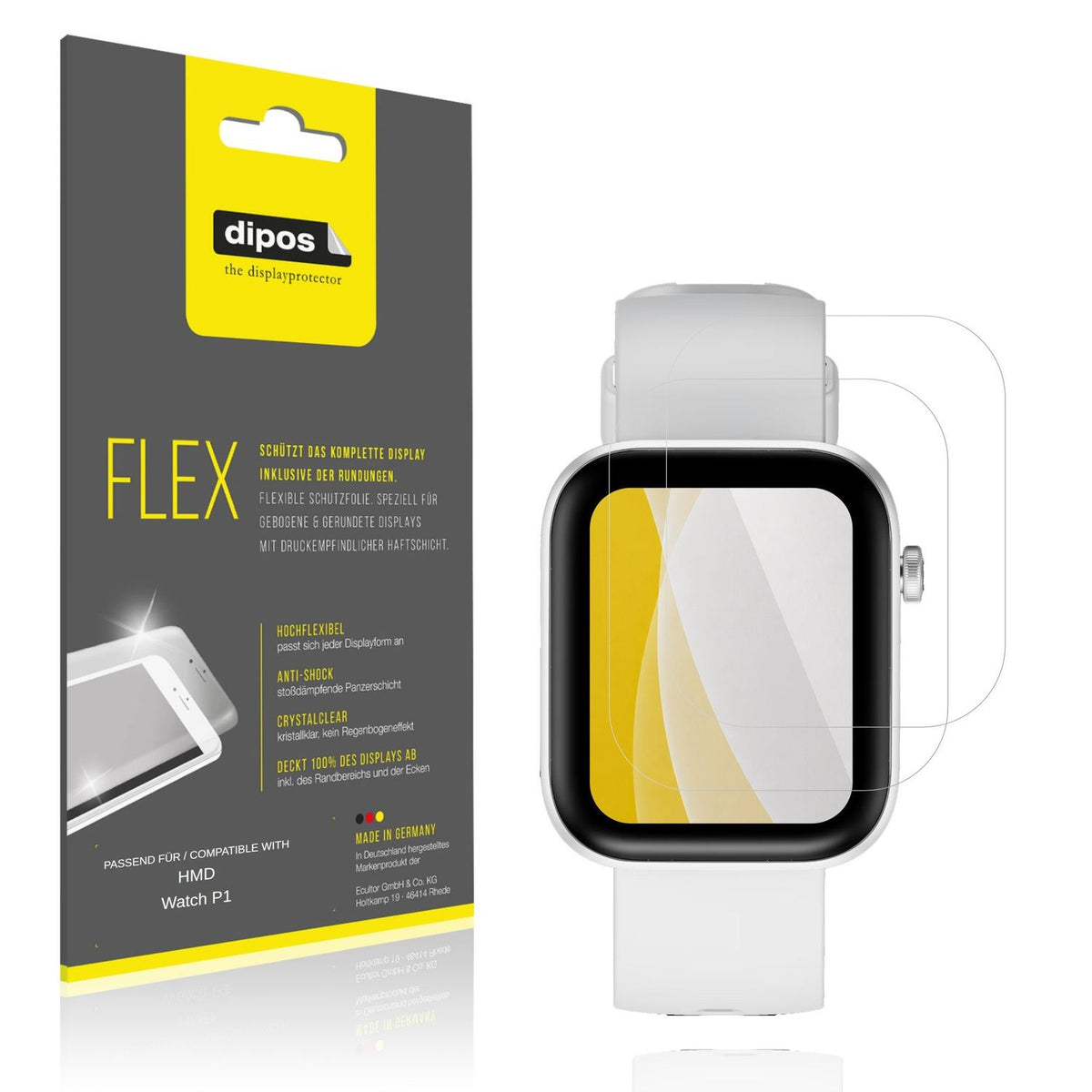 Klare Displayschutzfolie von dipos passend f�r HMD Watch P1, 100% Displayabdeckung und blasenfreie Montage