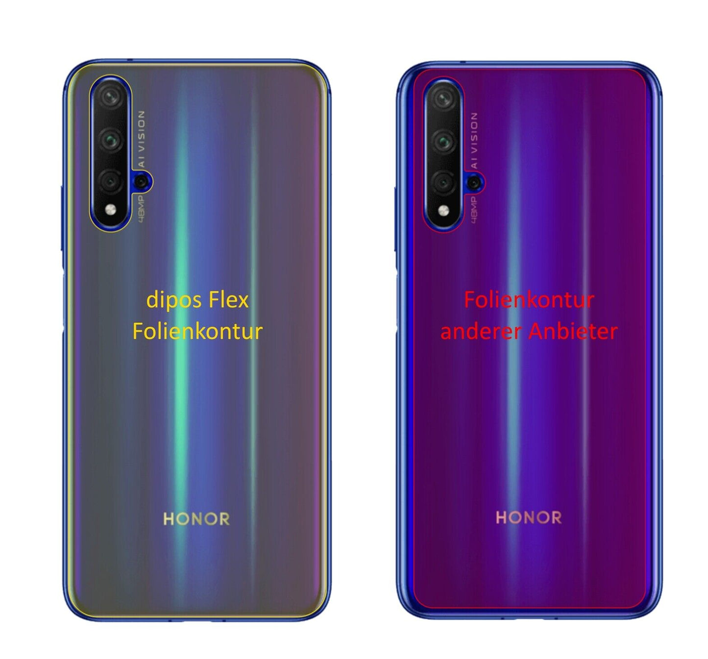 Klare Displayschutzfolie von dipos passend für Honor 20 Rückseite, 100% Displayabdeckung und blasenfreie Montage