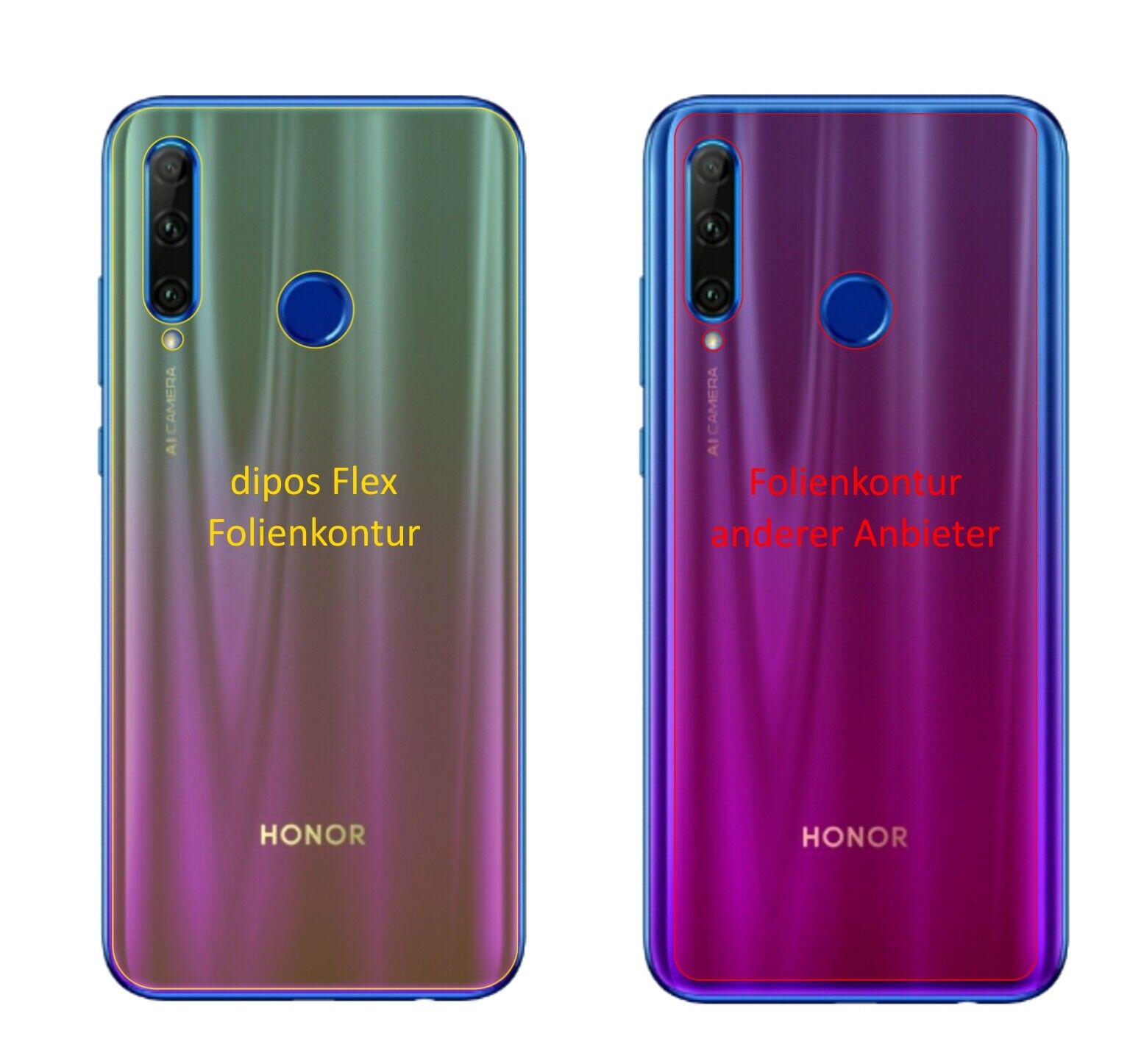 Klare Displayschutzfolie von dipos passend für Honor 20i Rückseite, 100% Displayabdeckung und blasenfreie Montage