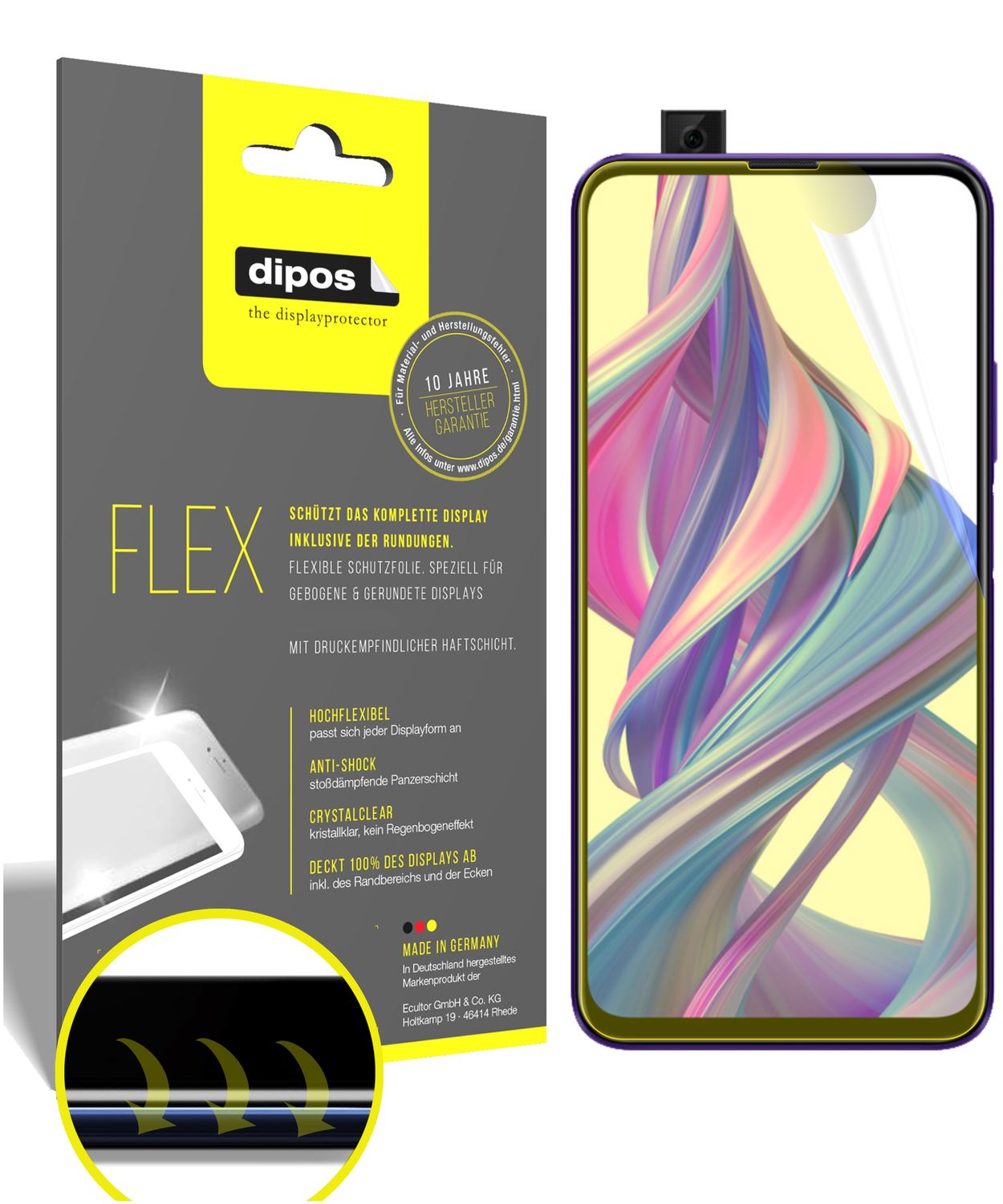 Klare Displayschutzfolie von dipos passend für Huawei Y9s, 100% Displayabdeckung und blasenfreie Montage
