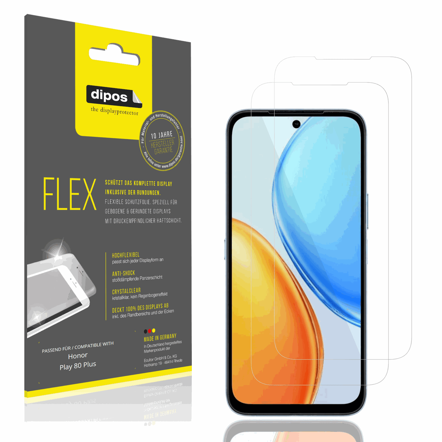 Klare Displayschutzfolie von dipos passend für Honor Play 80 Plus, 100% Displayabdeckung und blasenfreie Montage