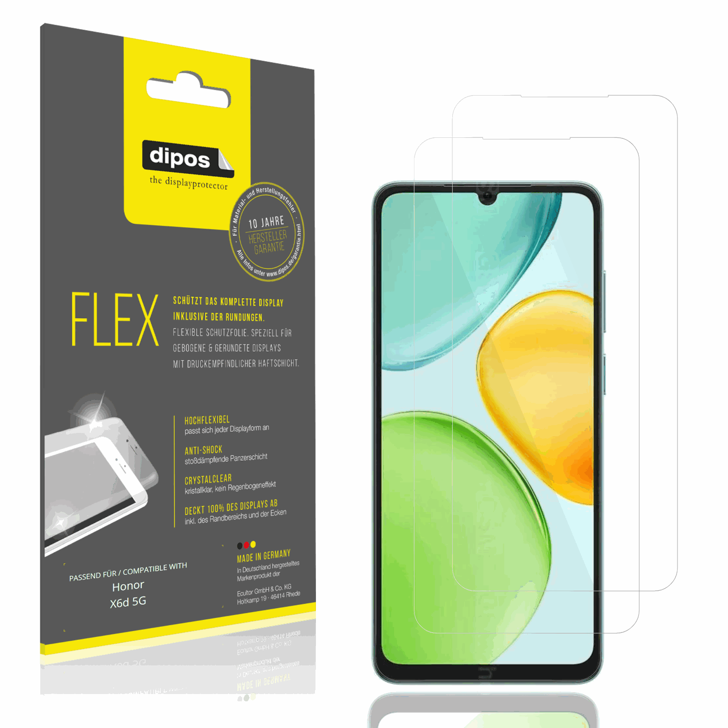 Klare Displayschutzfolie von dipos passend für Honor X6d 5G, 100% Displayabdeckung und blasenfreie Montage
