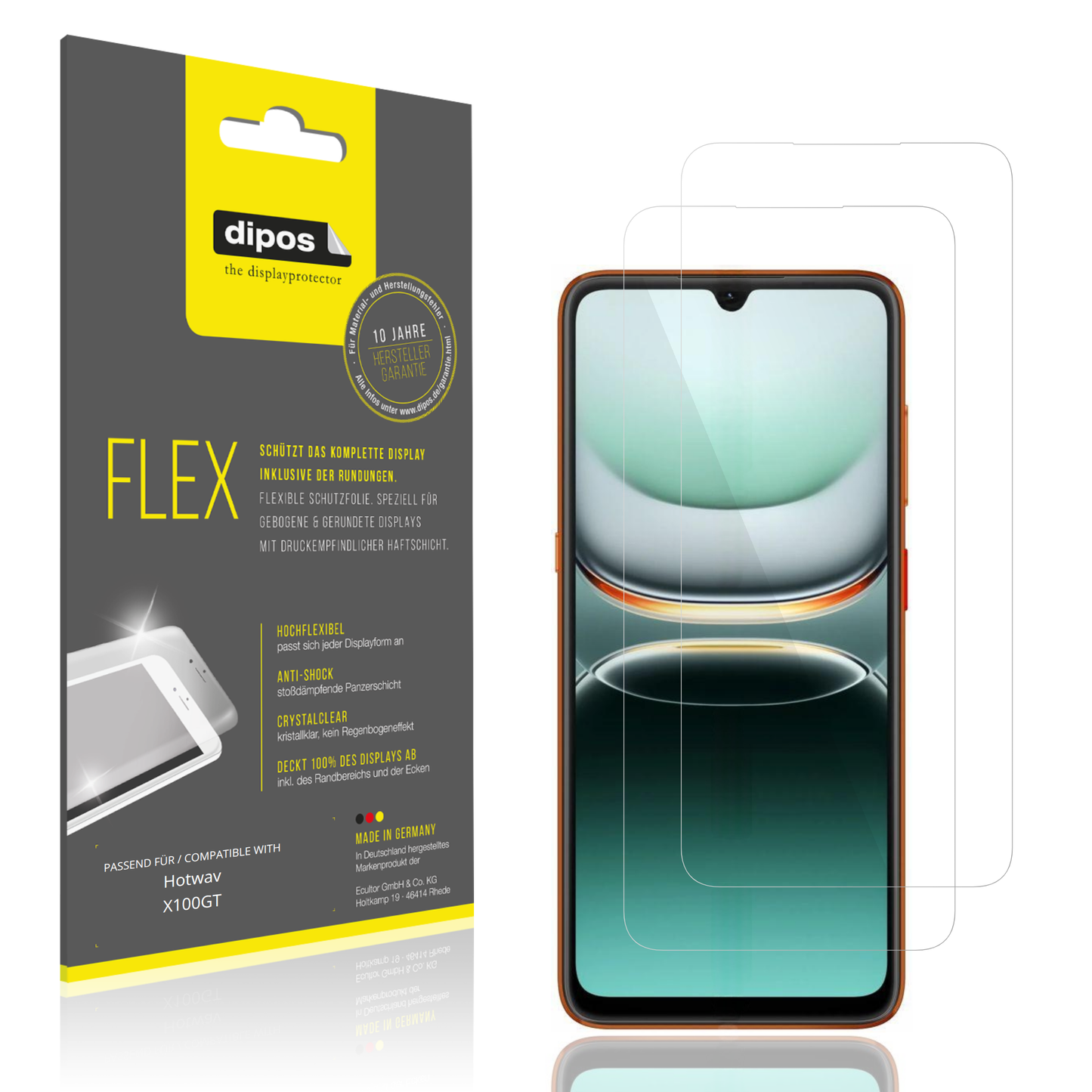 Klare Displayschutzfolie von dipos passend für Hotwav X100GT, 100% Displayabdeckung und blasenfreie Montage