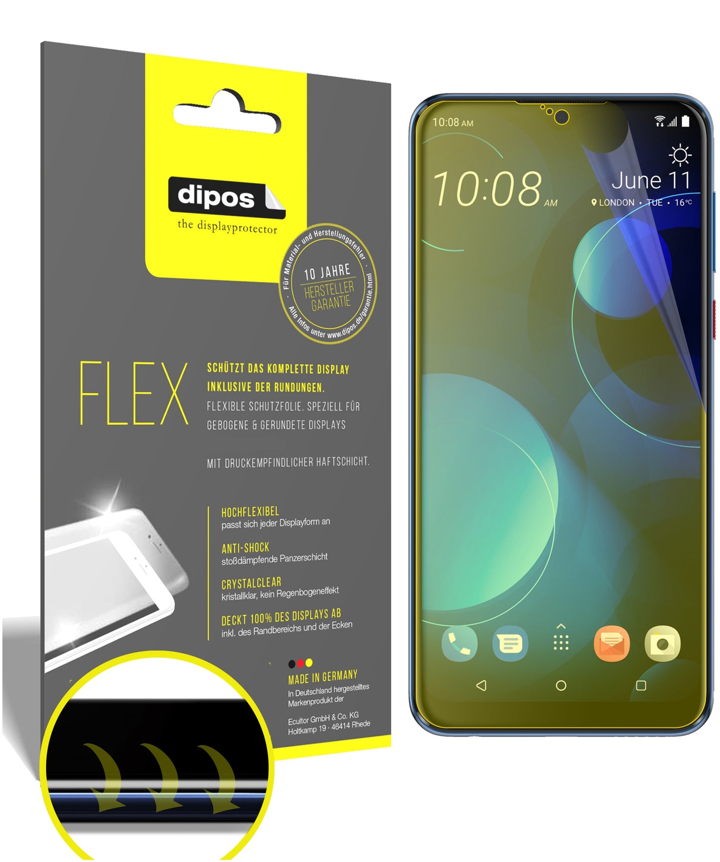 Klare Displayschutzfolie von dipos passend für HTC Desire 19 Plus, 100% Displayabdeckung und blasenfreie Montage