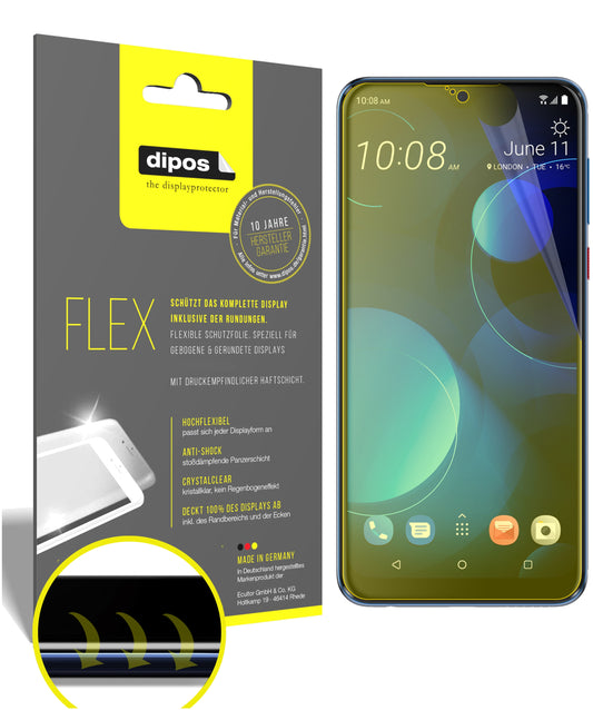 Klare Displayschutzfolie von dipos passend für HTC Desire 19 Plus, 100% Displayabdeckung und blasenfreie Montage