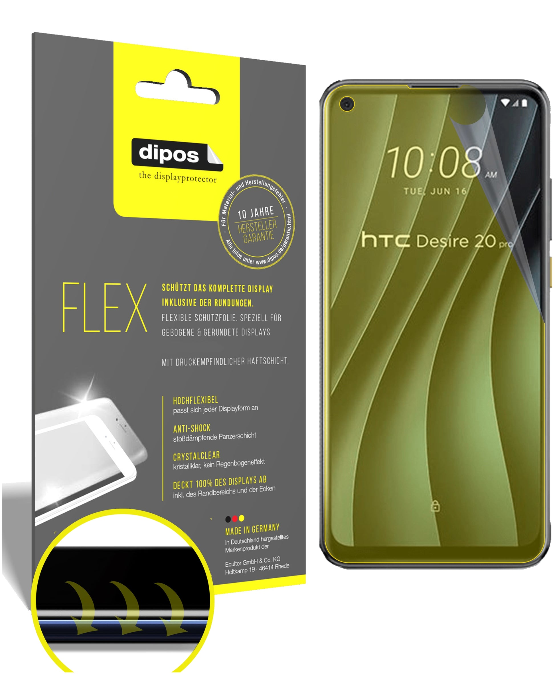 Klare Displayschutzfolie von dipos passend für HTC Desire 20 Pro, 100% Displayabdeckung und blasenfreie Montage
