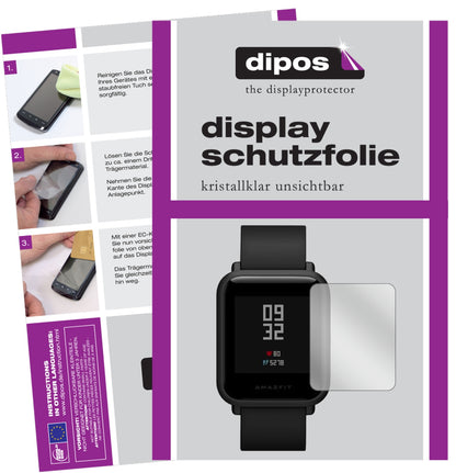 HuamiAmazfit Bip mit aufgebrachter dipos Displayschutzfolie, glasklare Darstellung ohne Einschränkungen
