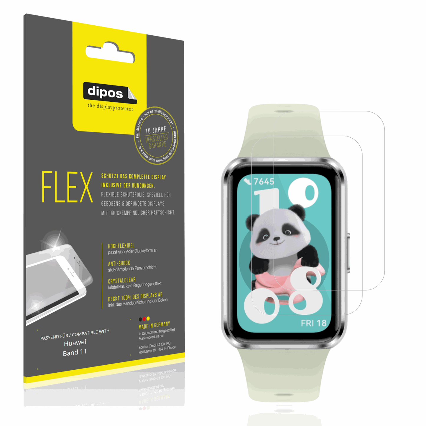 Klare Displayschutzfolie von dipos passend f�r Huawei Band 11, 100% Displayabdeckung und blasenfreie Montage
