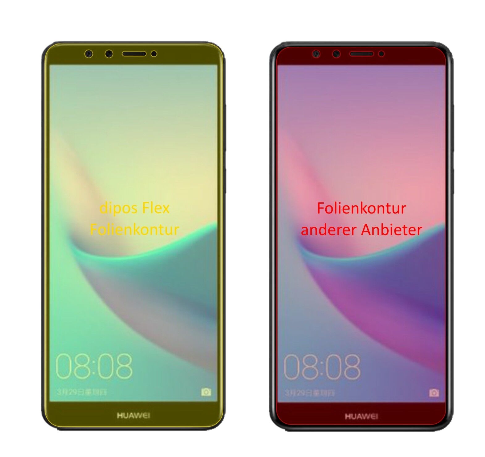 Klare Displayschutzfolie von dipos passend für Huawei Enjoy 8e, 100% Displayabdeckung und blasenfreie Montage