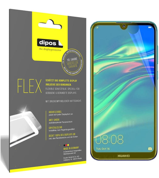 Klare Displayschutzfolie von dipos passend für Huawei Y7 Pro (2019), 100% Displayabdeckung und blasenfreie Montage