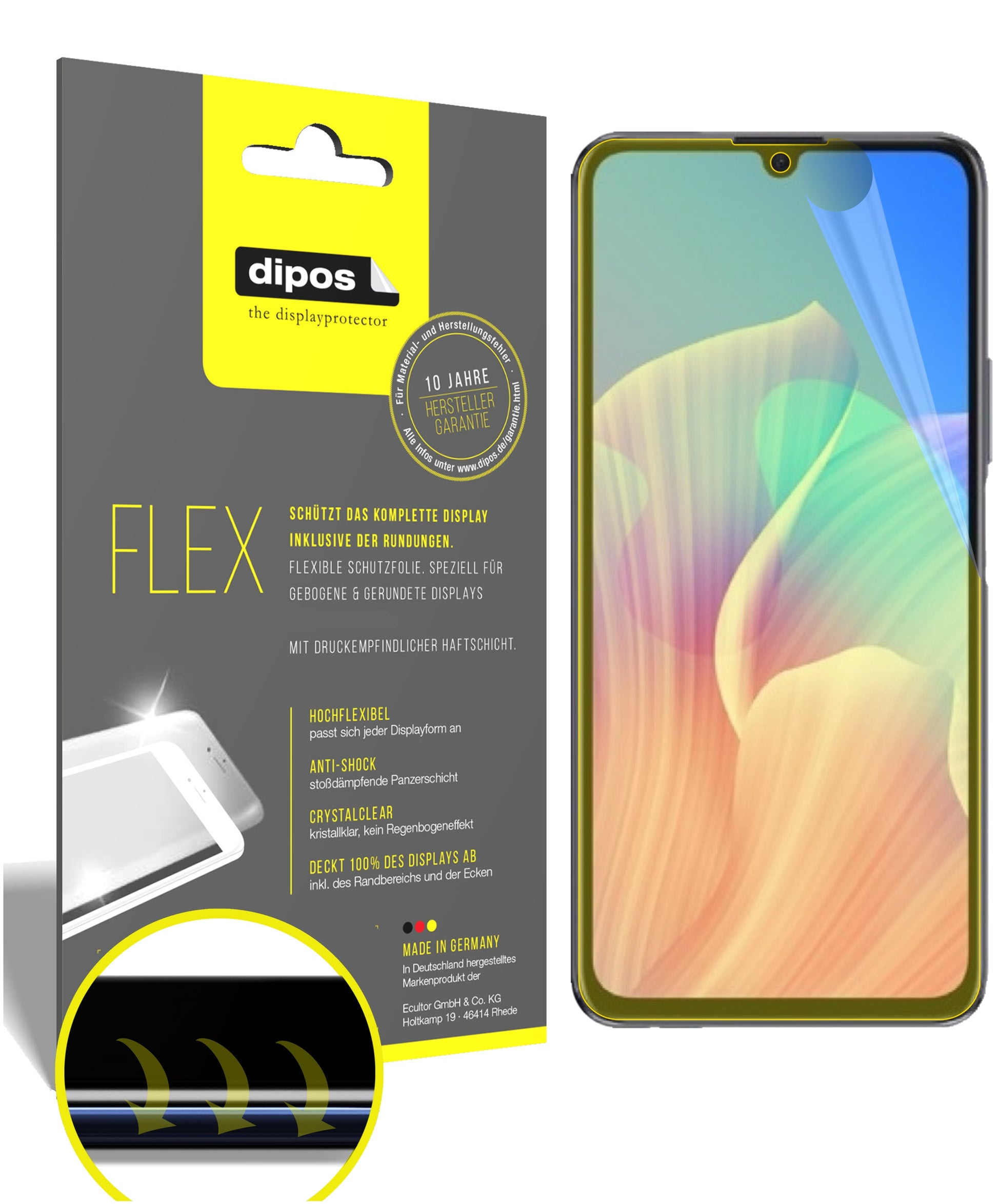 Klare Displayschutzfolie von dipos passend für Huawei Enjoy 20 Plus, 100% Displayabdeckung und blasenfreie Montage