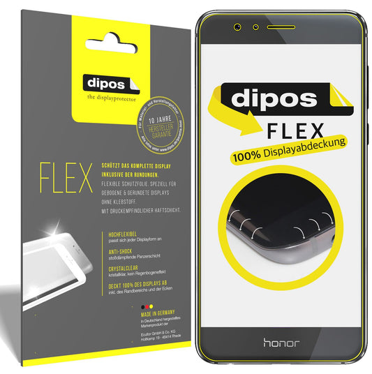 Klare Displayschutzfolie von dipos passend für Huawei Honor 8, 100% Displayabdeckung und blasenfreie Montage