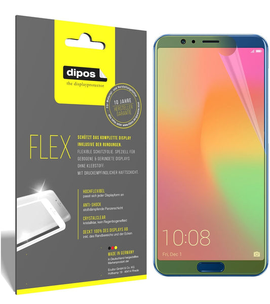 HuaweiHonor View 10 mit aufgebrachter dipos Displayschutzfolie, glasklare Darstellung ohne Einschränkungen