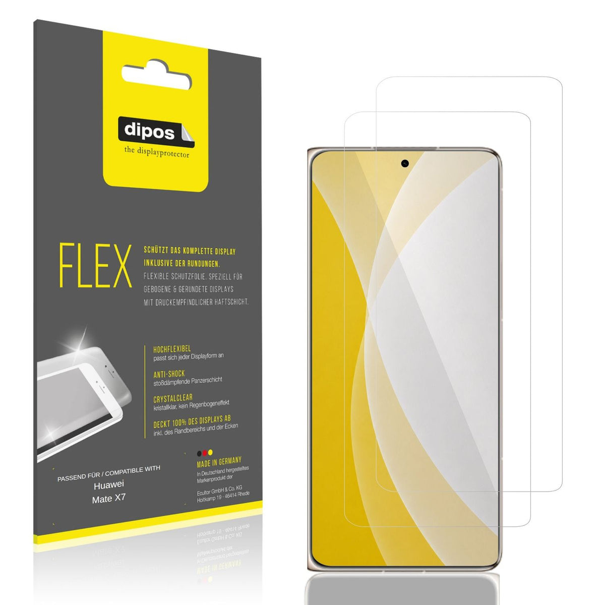 Klare Displayschutzfolie von dipos passend für Huawei Mate X7 Aussenseite, 100% Displayabdeckung und blasenfreie Montage
