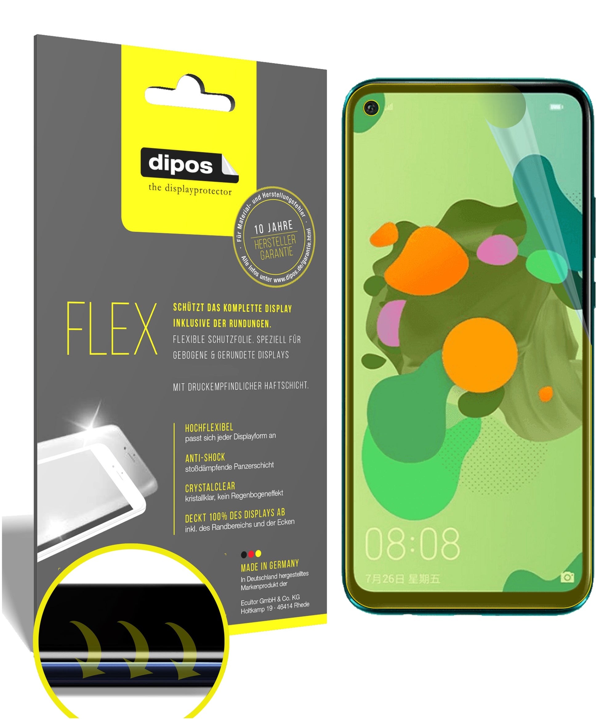 Klare Displayschutzfolie von dipos passend für Huawei nova 5z, 100% Displayabdeckung und blasenfreie Montage