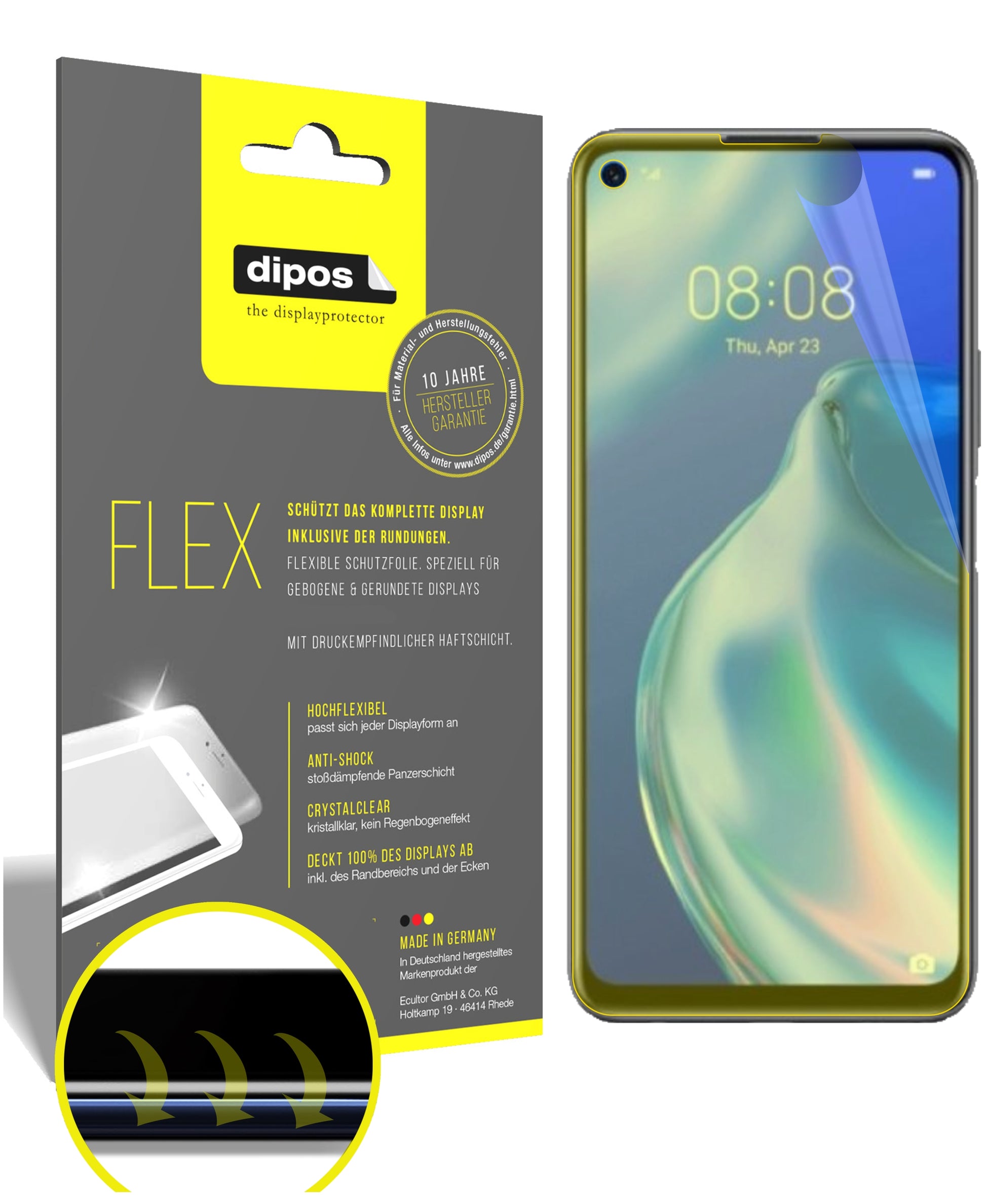 Klare Displayschutzfolie von dipos passend für Huawei P40 lite 5G, 100% Displayabdeckung und blasenfreie Montage