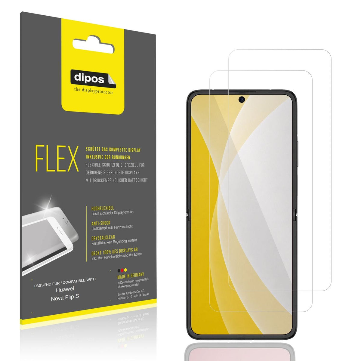 Klare Displayschutzfolie von dipos passend f�r Huawei Nova Flip S Innenseite, 100% Displayabdeckung und blasenfreie Montage