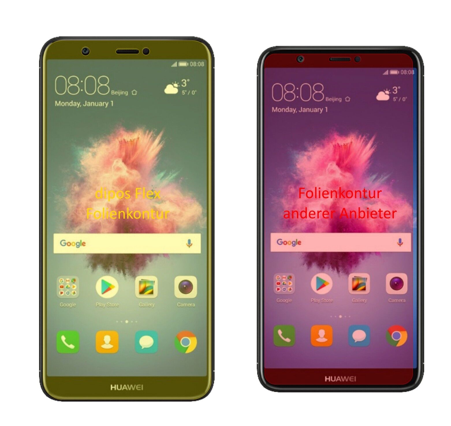 Klare Displayschutzfolie von dipos passend für Huawei P smart, 100% Displayabdeckung und blasenfreie Montage