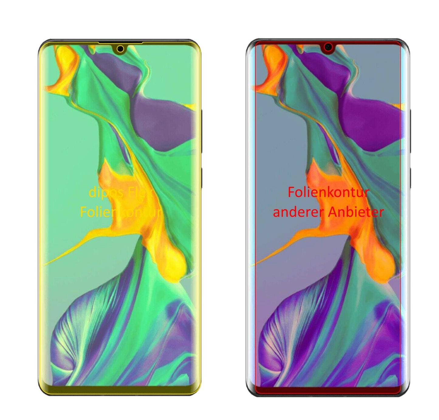 Klare Displayschutzfolie von dipos passend für Huawei P30 Pro, 100% Displayabdeckung und blasenfreie Montage