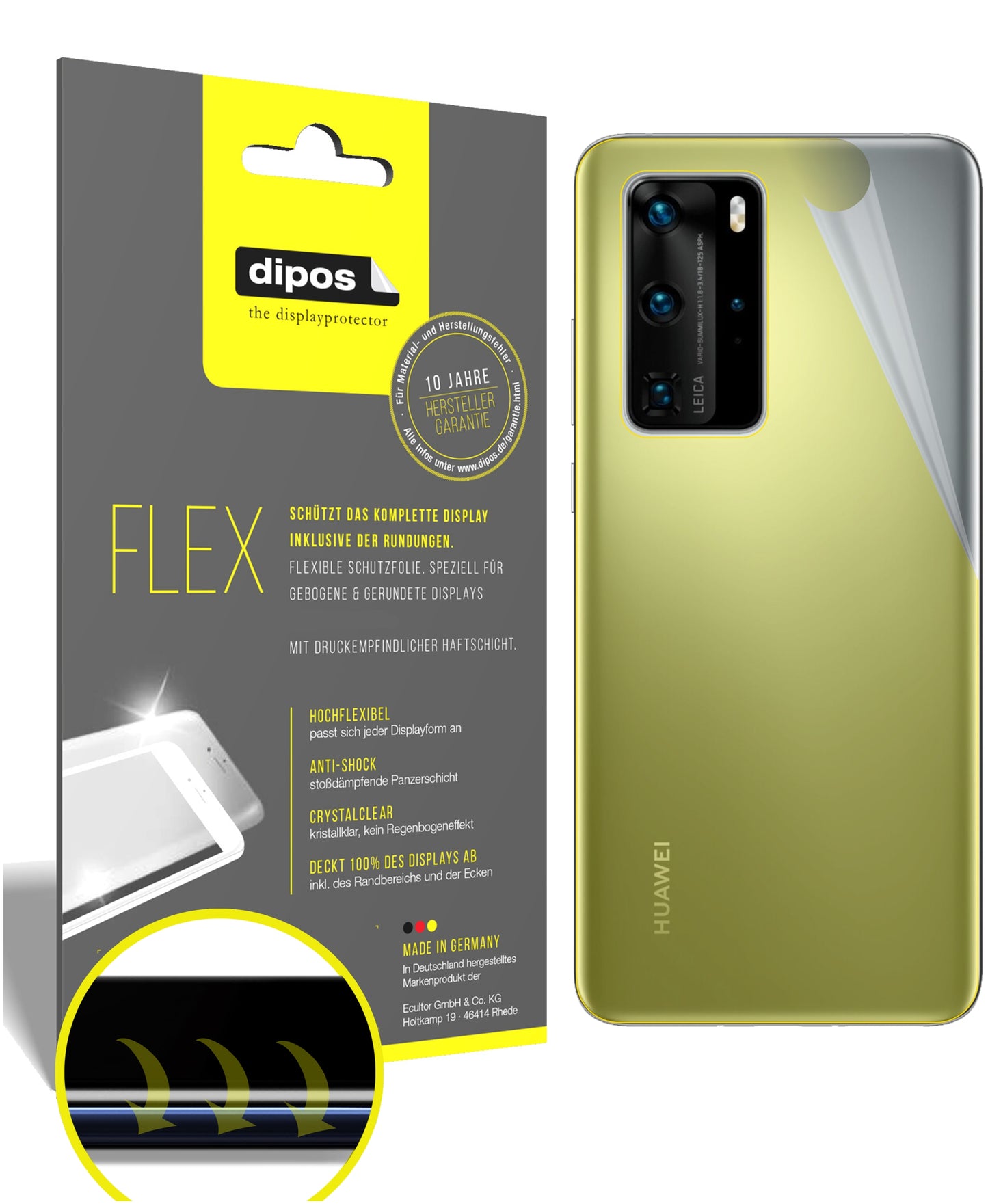 Klare Displayschutzfolie von dipos passend für Huawei P40 Pro Rückseite, 100% Displayabdeckung und blasenfreie Montage
