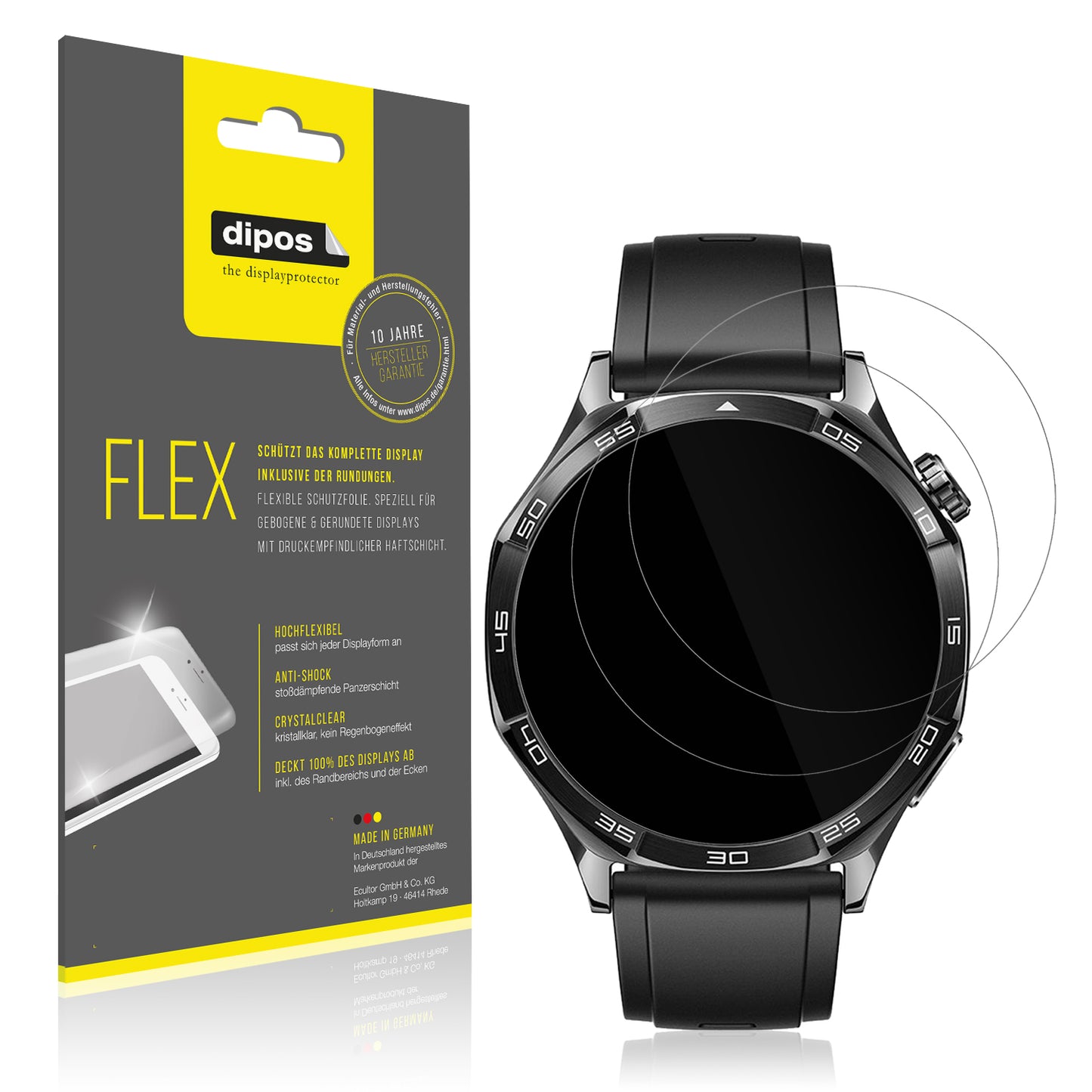 Klare Displayschutzfolie von dipos passend für Huawei Watch 5 42mm, 100% Displayabdeckung und blasenfreie Montage