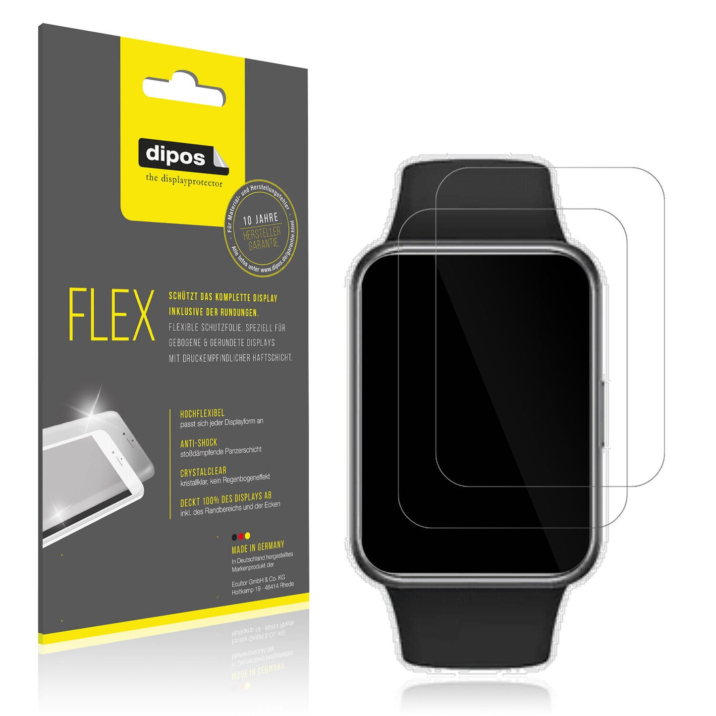Klare Displayschutzfolie von dipos passend für Huawei Watch Fit 2, 100% Displayabdeckung und blasenfreie Montage
