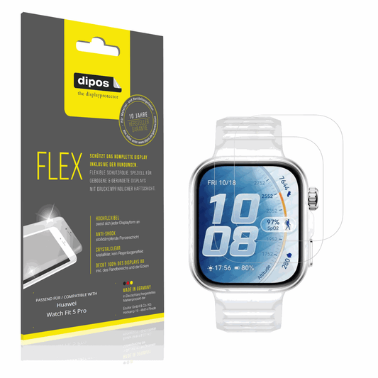 Klare Displayschutzfolie von dipos passend für Huawei Watch Fit 5 Pro, 100% Displayabdeckung und blasenfreie Montage