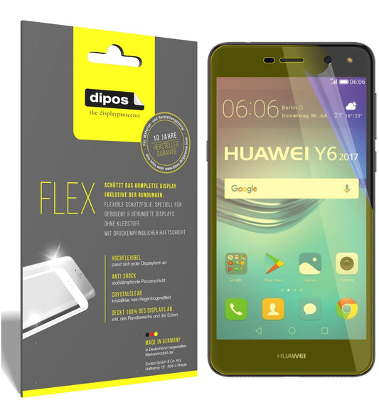 Klare Displayschutzfolie von dipos passend für Huawei Y6 (2017), 100% Displayabdeckung und blasenfreie Montage