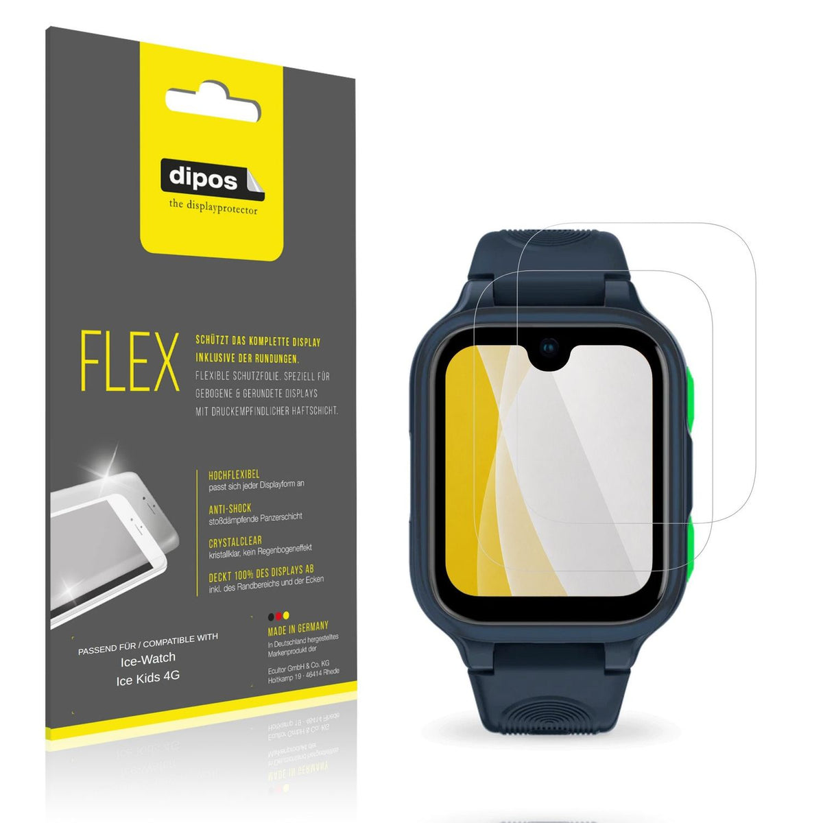 Klare Displayschutzfolie von dipos passend für Ice-Watch Ice Kids 4G, 100% Displayabdeckung und blasenfreie Montage
