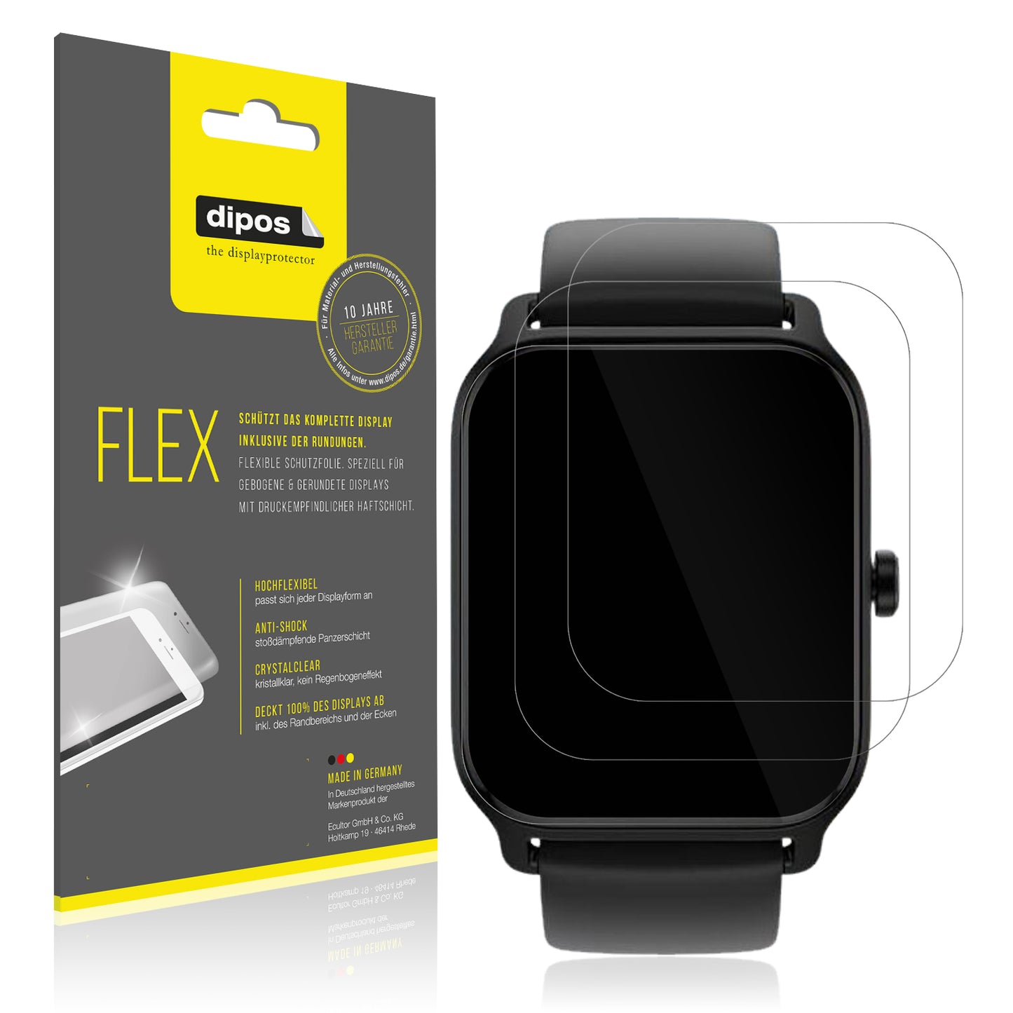 Klare Displayschutzfolie von dipos passend für IFMDA 1.8 Zoll Smartwatch, 100% Displayabdeckung und blasenfreie Montage
