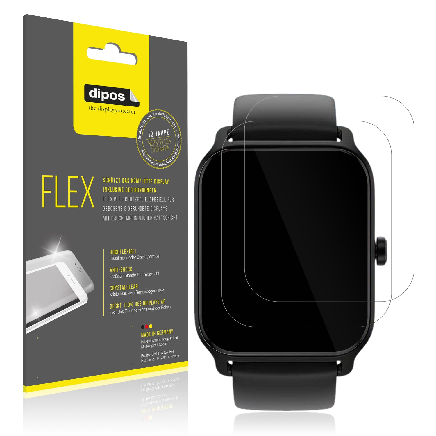 Klare Displayschutzfolie von dipos passend für IFMDA 1.8 Zoll Smartwatch, 100% Displayabdeckung und blasenfreie Montage