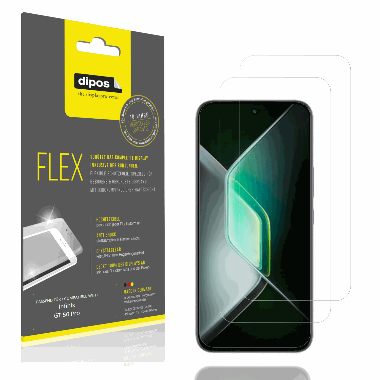 Klare Displayschutzfolie von dipos passend für Infinix GT 50 Pro, 100% Displayabdeckung und blasenfreie Montage