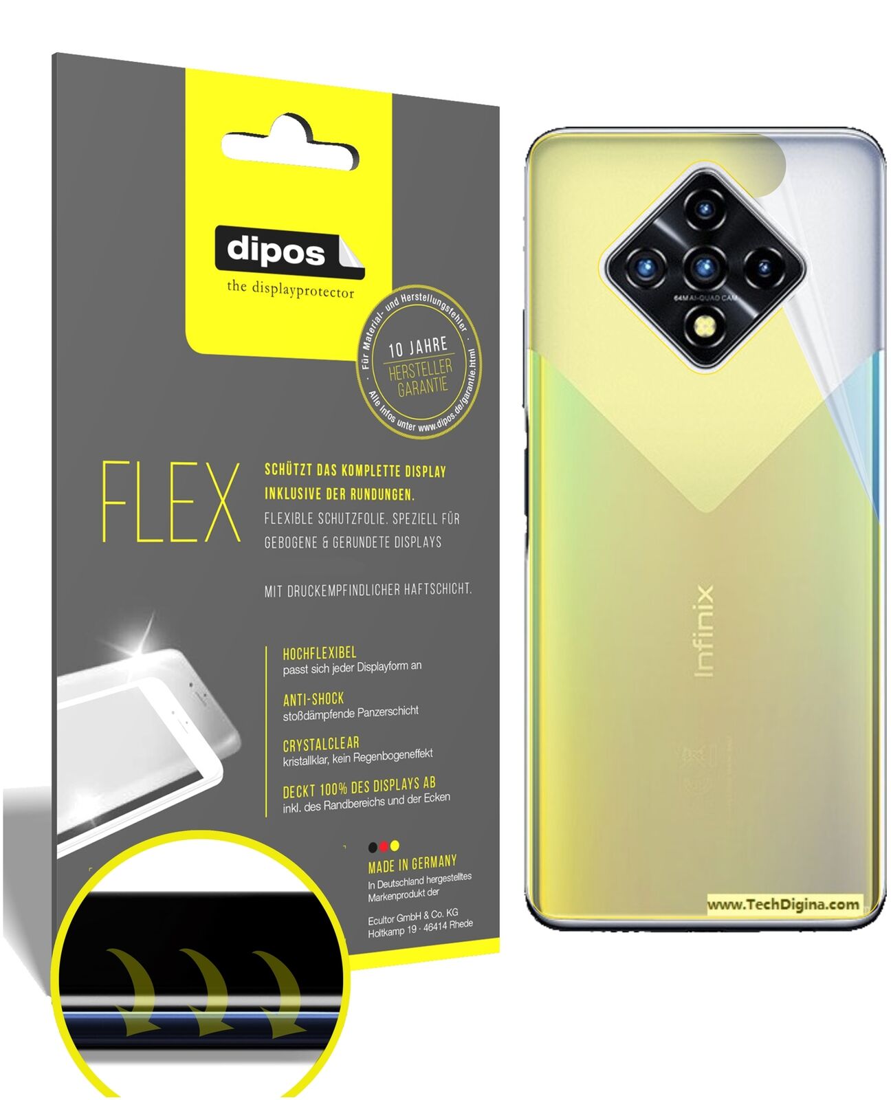 Klare Displayschutzfolie von dipos passend für Infinix Zero 8 Rückseite, 100% Displayabdeckung und blasenfreie Montage