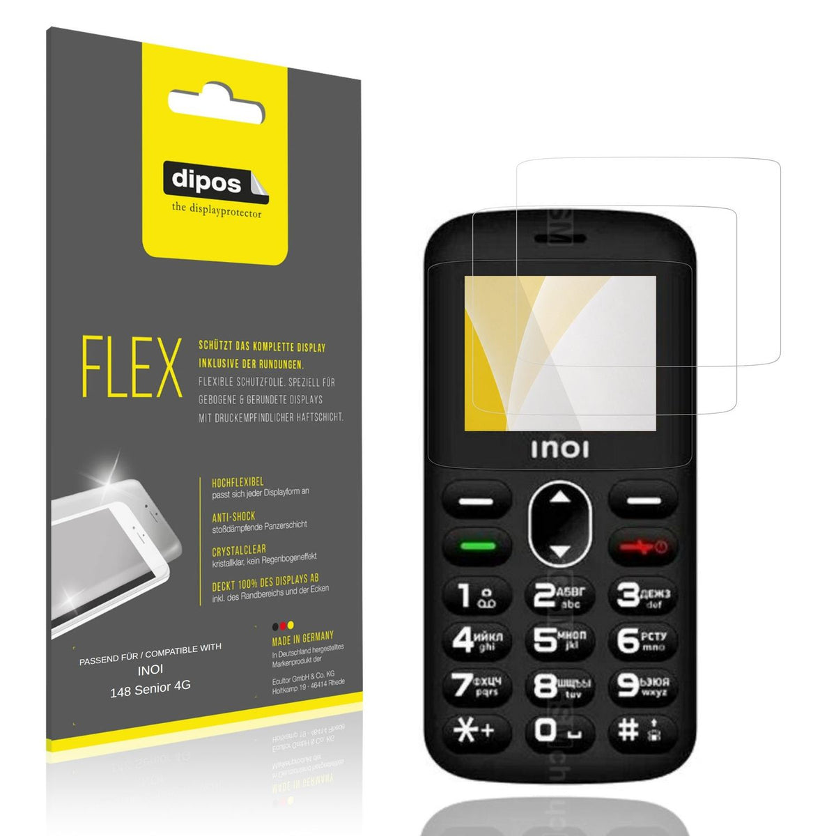 Klare Displayschutzfolie von dipos passend für INOI 148 Senior 4G, 100% Displayabdeckung und blasenfreie Montage