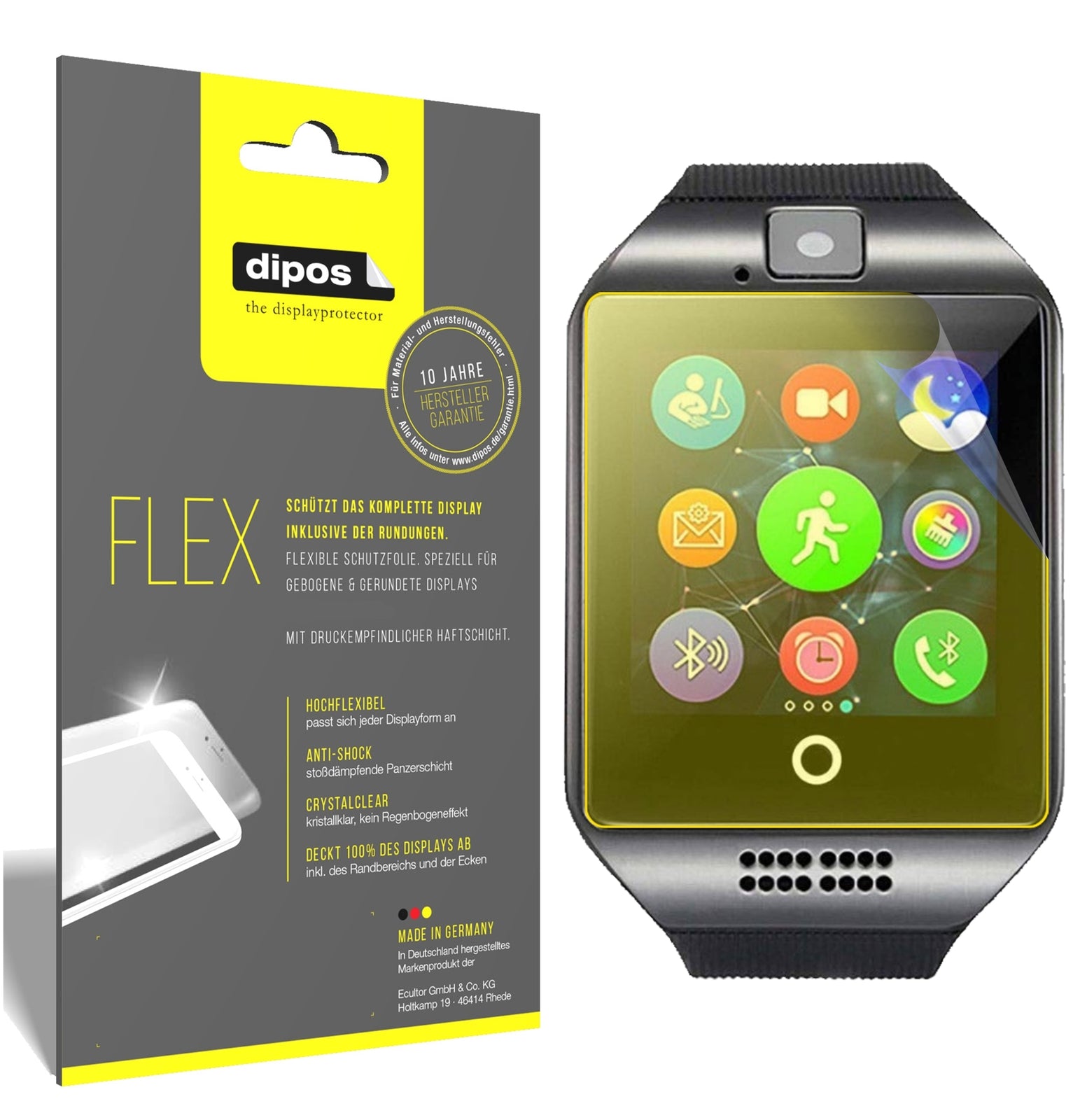 Klare Displayschutzfolie von dipos passend für InterActive SmartWatch Q18, 100% Displayabdeckung und blasenfreie Montage