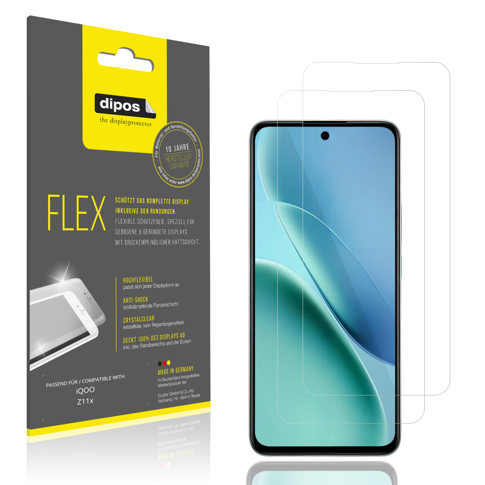 Klare Displayschutzfolie von dipos passend für iQOO Z11x, 100% Displayabdeckung und blasenfreie Montage