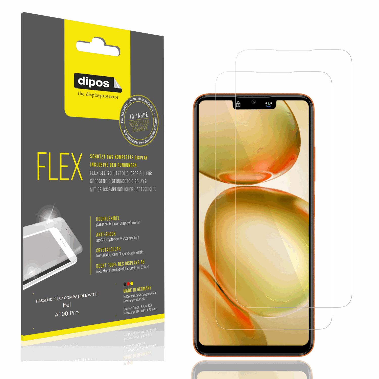 Klare Displayschutzfolie von dipos passend für Itel A100 Pro, 100% Displayabdeckung und blasenfreie Montage