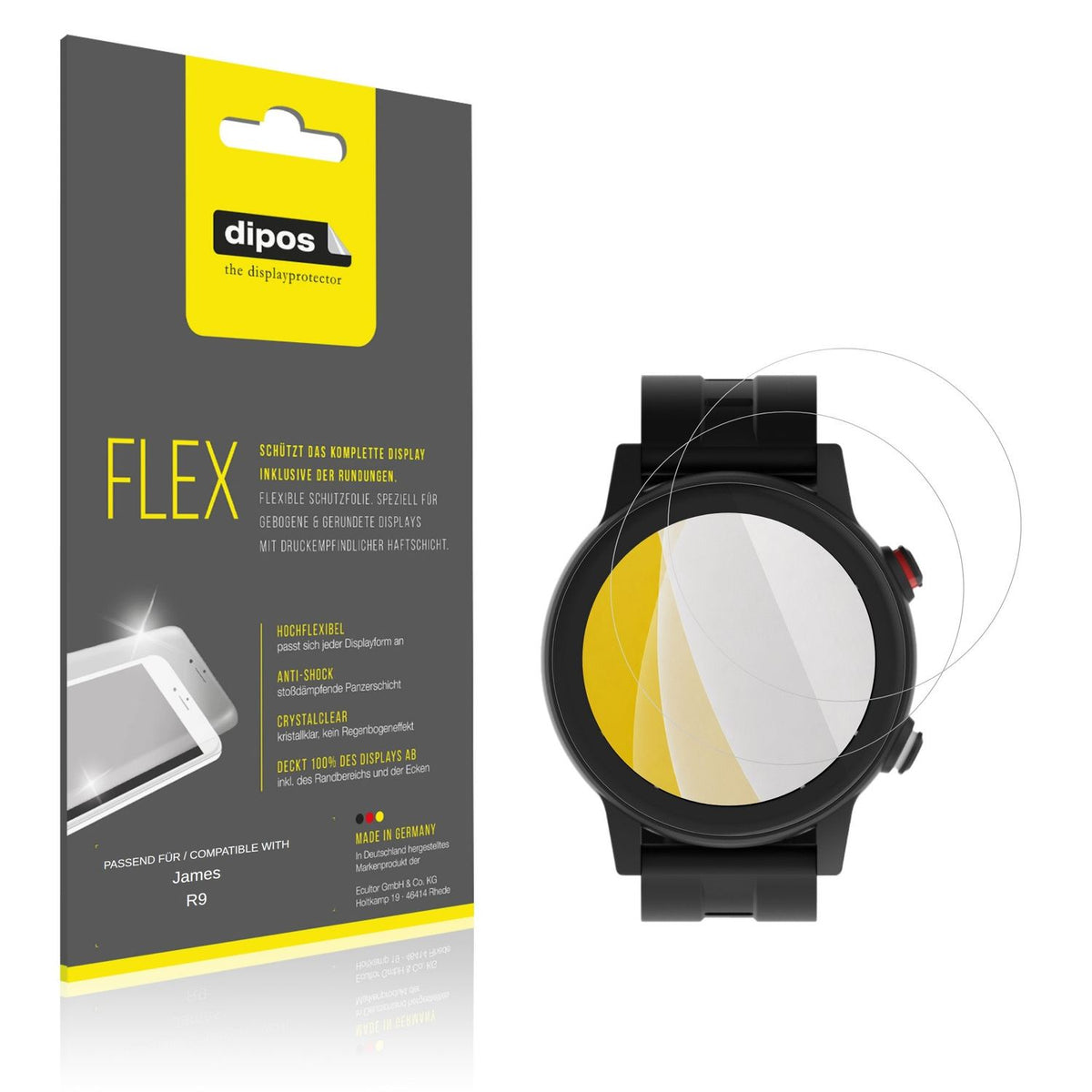 Klare Displayschutzfolie von dipos passend für James R9, 100% Displayabdeckung und blasenfreie Montage