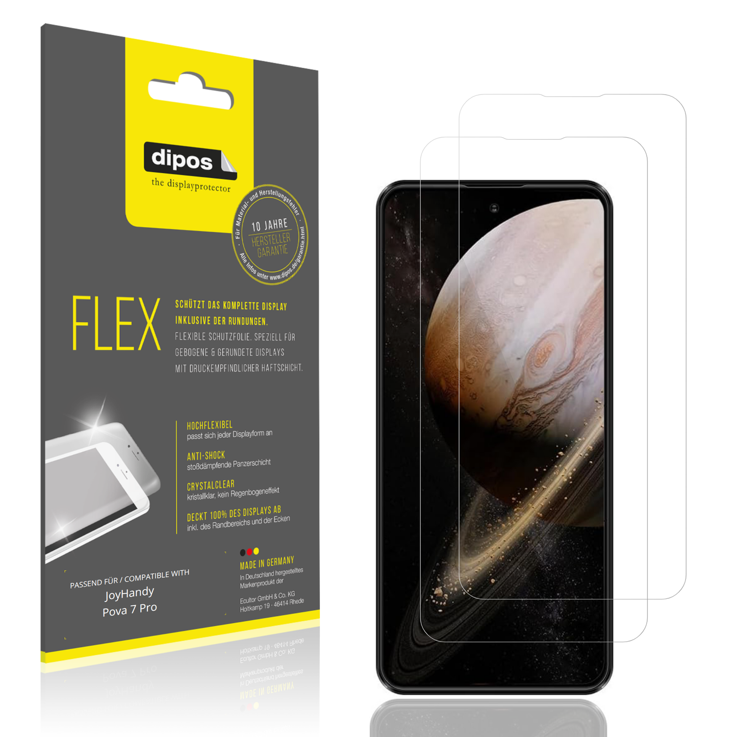 Klare Displayschutzfolie von dipos passend für JoyHandy Pova 7 Pro, 100% Displayabdeckung und blasenfreie Montage