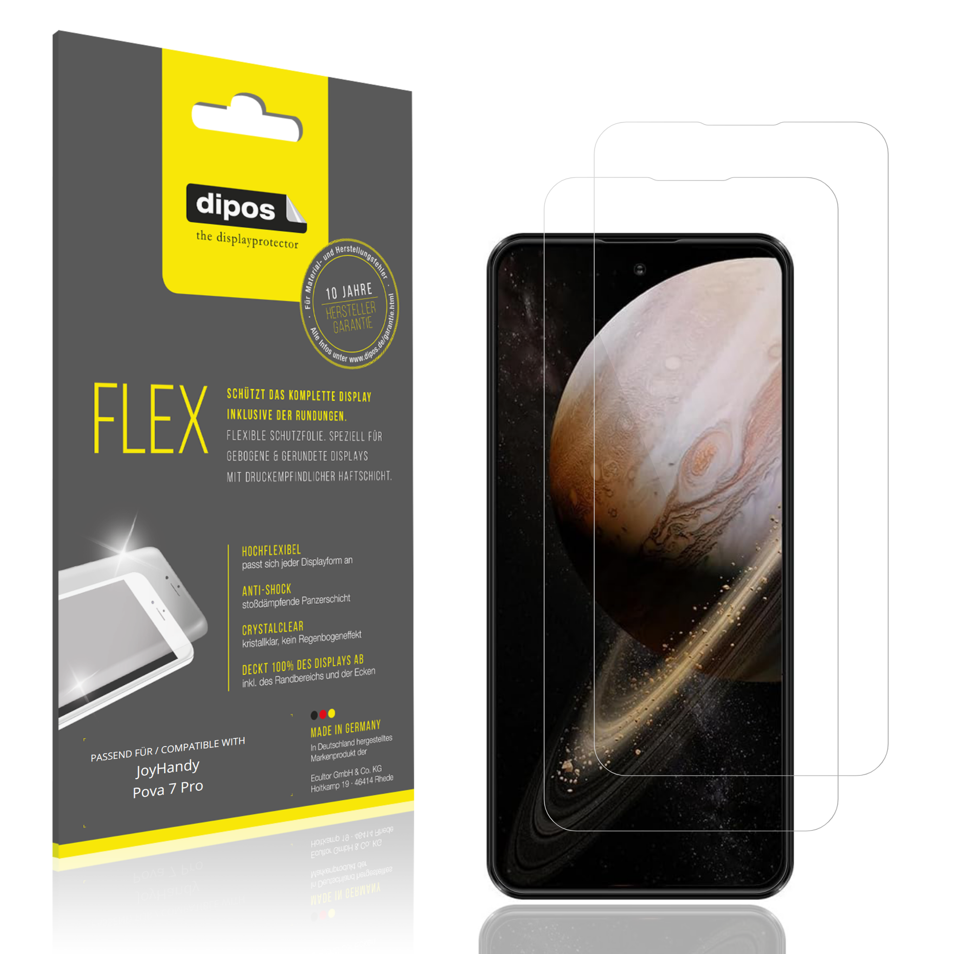 Klare Displayschutzfolie von dipos passend für JoyHandy Pova 7 Pro, 100% Displayabdeckung und blasenfreie Montage