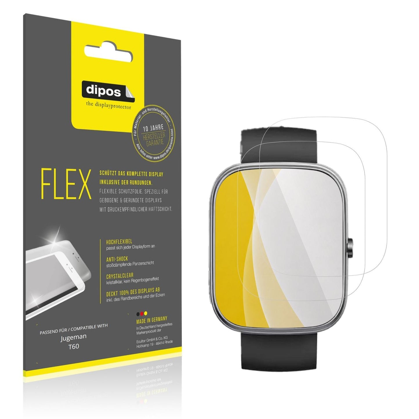 Klare Displayschutzfolie von dipos passend für Jugeman T60, 100% Displayabdeckung und blasenfreie Montage