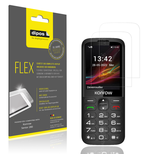 Klare Displayschutzfolie von dipos passend für Konrow Senior 280, 100% Displayabdeckung und blasenfreie Montage
