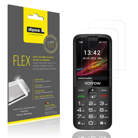 Klare Displayschutzfolie von dipos passend für Konrow Senior 280 Next, 100% Displayabdeckung und blasenfreie Montage