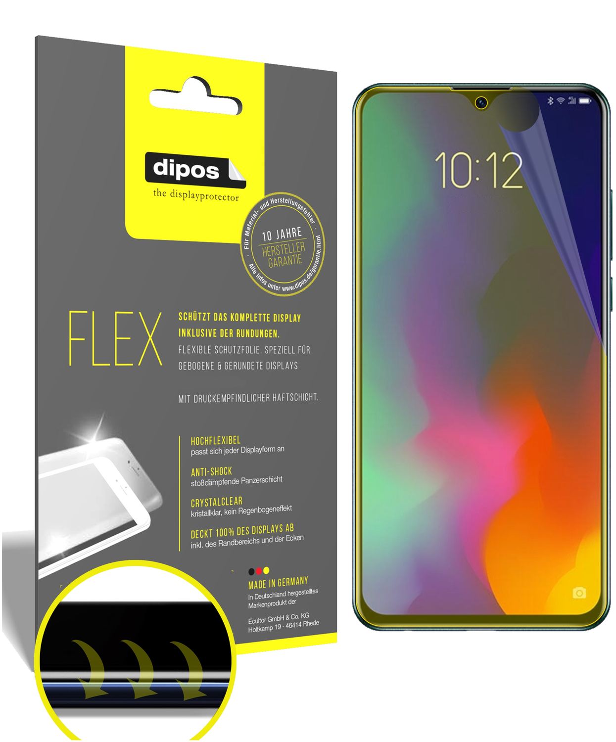 Klare Displayschutzfolie von dipos passend für Lenovo Z6 Lite, 100% Displayabdeckung und blasenfreie Montage