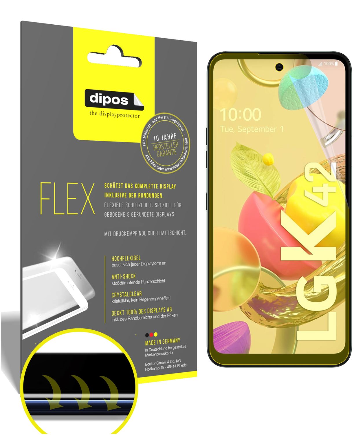 Klare Displayschutzfolie von dipos passend für LG K42, 100% Displayabdeckung und blasenfreie Montage