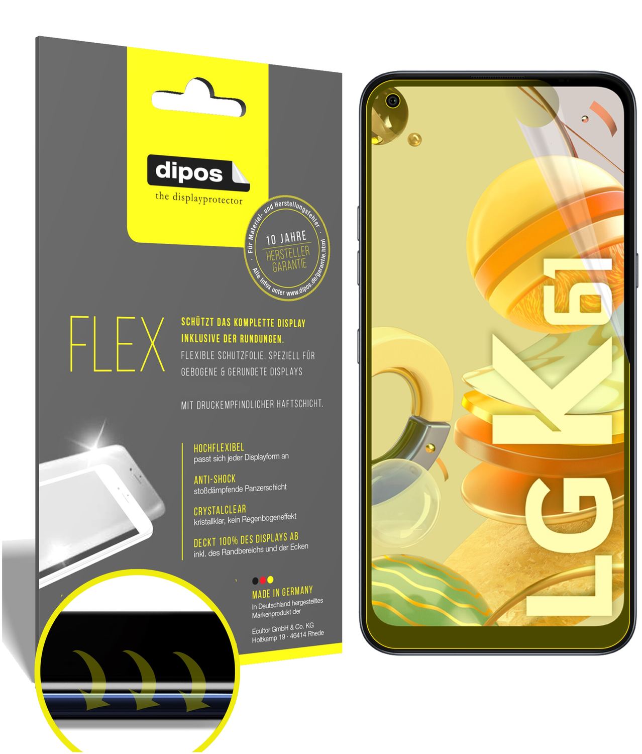 Klare Displayschutzfolie von dipos passend für LG K61, 100% Displayabdeckung und blasenfreie Montage