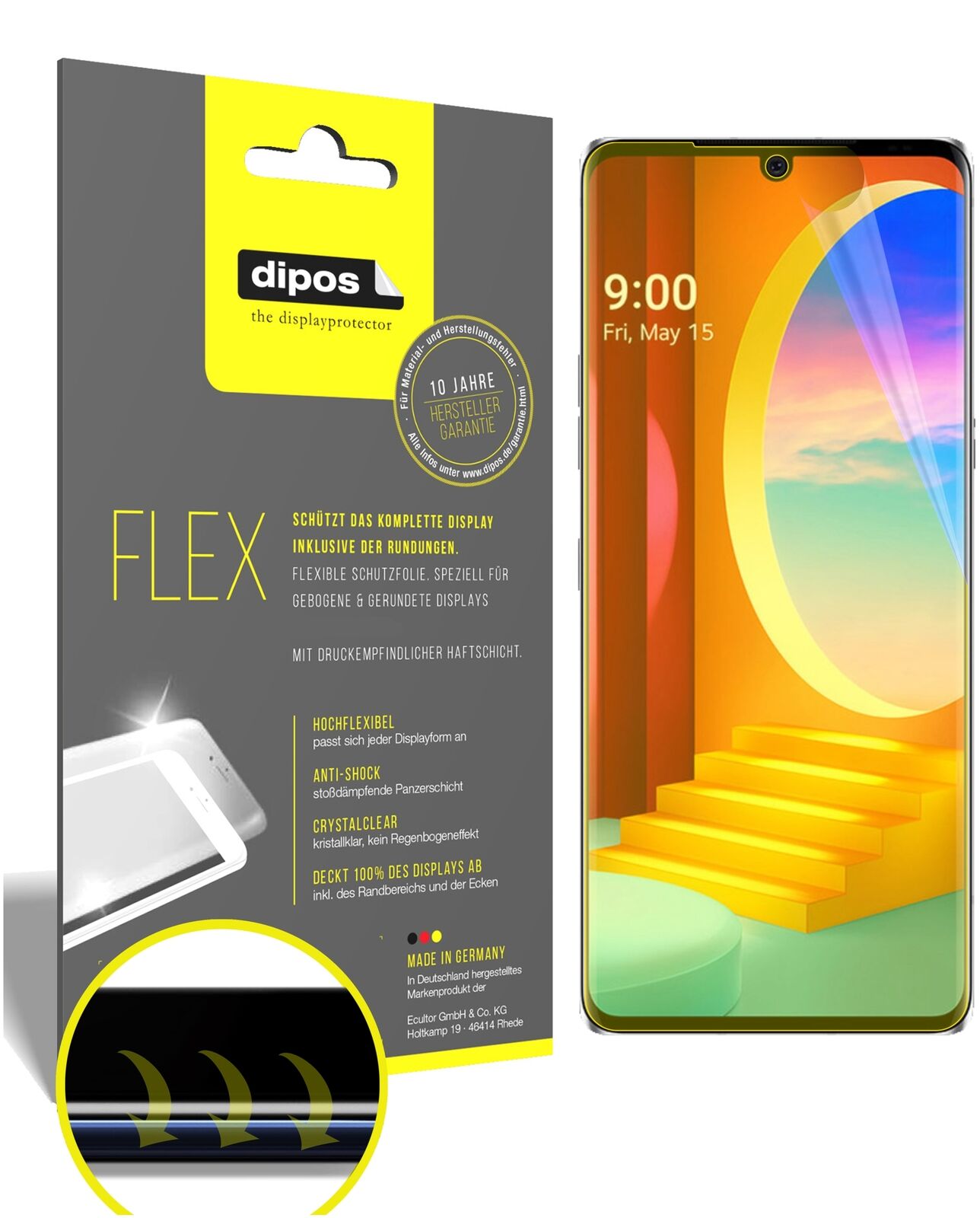 Klare Displayschutzfolie von dipos passend für LG Velvet 5G, 100% Displayabdeckung und blasenfreie Montage