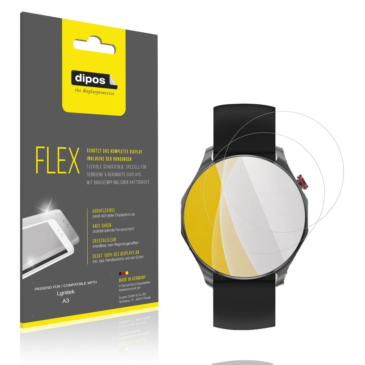 Klare Displayschutzfolie von dipos passend für Lgnitek A3, 100% Displayabdeckung und blasenfreie Montage