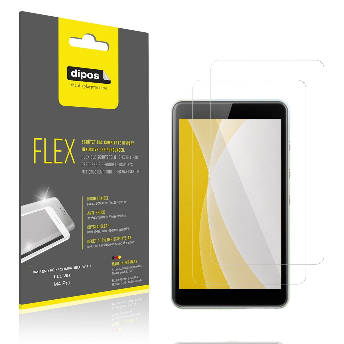 Klare Displayschutzfolie von dipos passend für Luoran M4 Pro, 100% Displayabdeckung und blasenfreie Montage