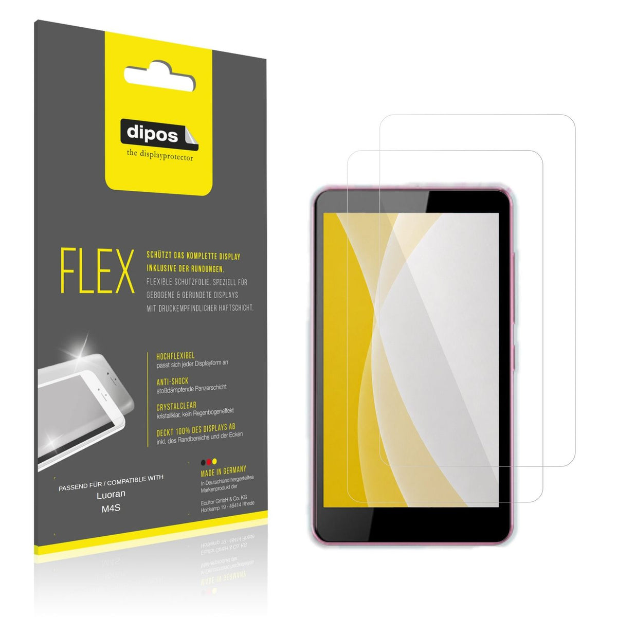 Klare Displayschutzfolie von dipos passend für Luoran M4S, 100% Displayabdeckung und blasenfreie Montage